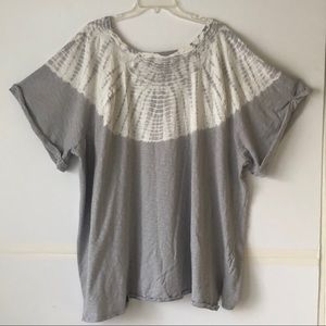 Lane Bryant LIVI Gray & White Tie Dye 100% Cotton Short Sleeve Top Size 34/36